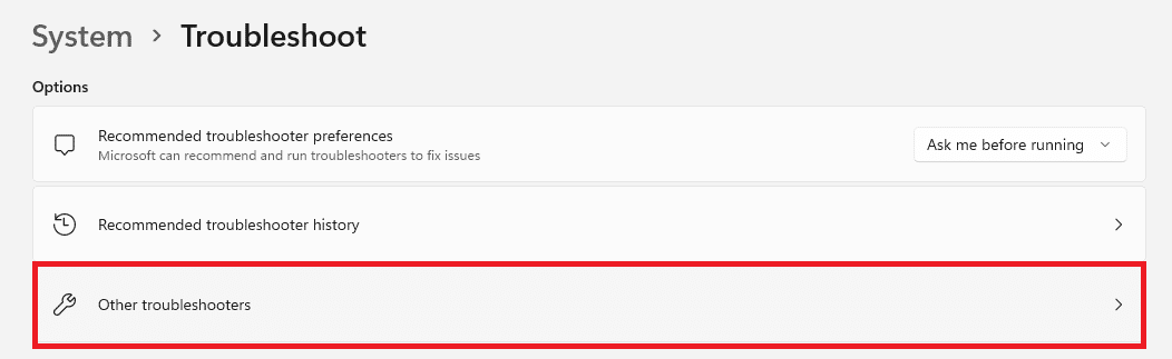 Otras opciones de solucionadores de problemas en Configuración Windows 11