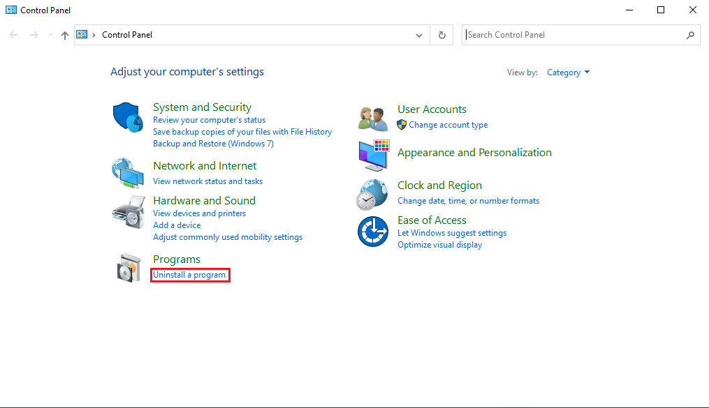 Busque la opción de desinstalar un programa en Programas.  Fix Daemon Tools no puede acceder al archivo de imagen MDF