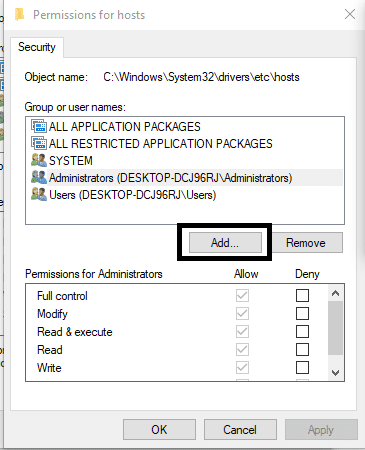 Haga clic en el botón Agregar para agregar su nombre en la lista