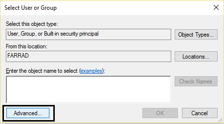 seleccione usuario o un grupo avanzado |  Arreglar el acceso denegado al editar el archivo de hosts en Windows 10