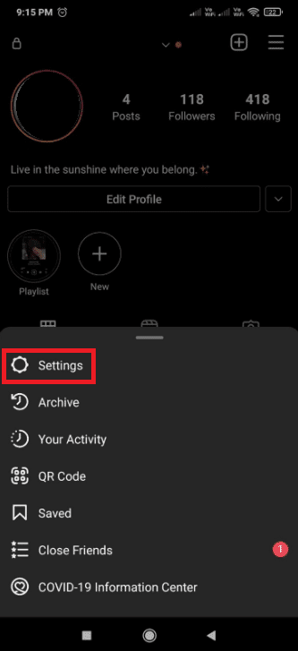 Toca Configuración.  Cómo encontrar a alguien en Instagram por número de teléfono