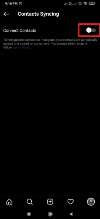 Toque Conectar contactos para activar la opción.