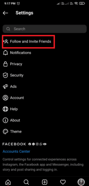 Toca Seguir e invitar amigos.  Cómo encontrar a alguien en Instagram por número de teléfono