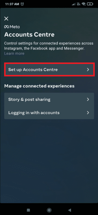 Configurar el Centro de cuentas en Instagram