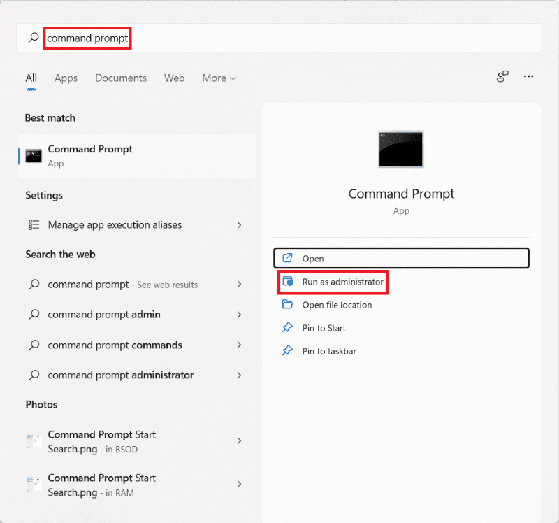 Resultado de la búsqueda en el menú Inicio para el símbolo del sistema.  Cómo cambiar pin en Windows 11