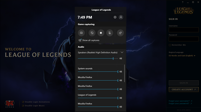 La barra de juegos en League of Legends