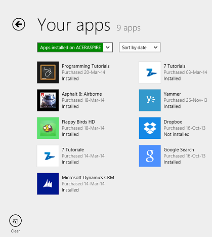 Windows 8.1, Aplicaciones, Lista, Tienda, Instalado, No instalado