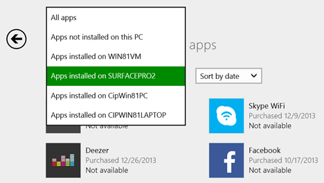 Windows 8.1, Aplicaciones, Lista, Tienda, Instalado, No instalado