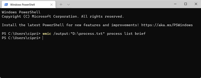 Ejecute el comando wmic en la Terminal de Windows
