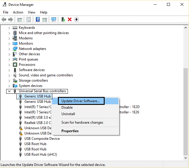 Software de controlador de actualización de concentrador USB genérico |  Los puertos USB no funcionan en Windows 10 [SOLUCIONADO]