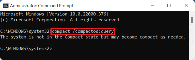 Comando de línea de comandos para verificar el estado del sistema operativo compacto