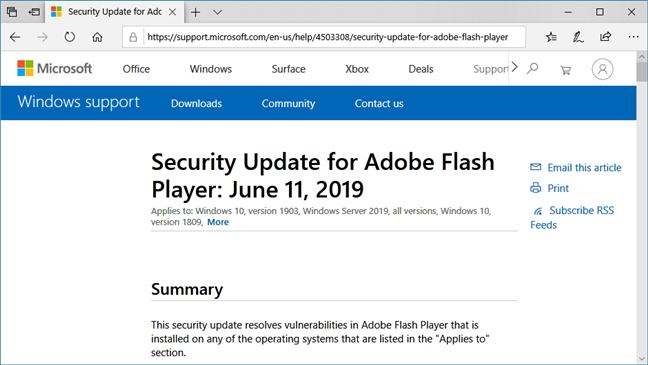 Detalles sobre una actualización de Windows 10