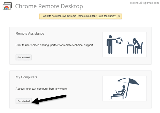 escritorio remoto de chrome empezar