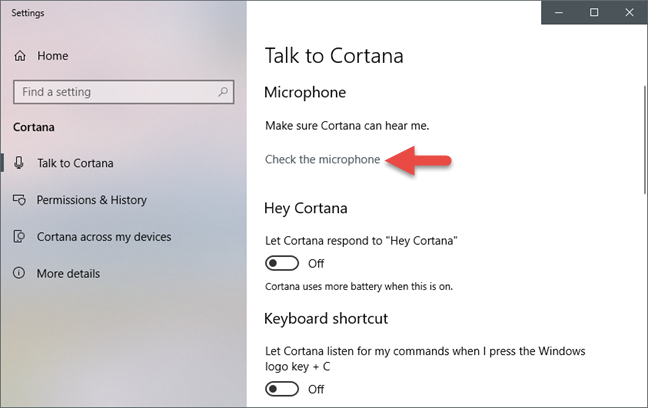 Windows 10, Cortana, configuración