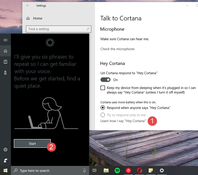 Windows 10, Cortana, configuración