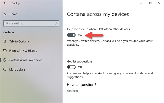 Windows 10, Cortana, configuración
