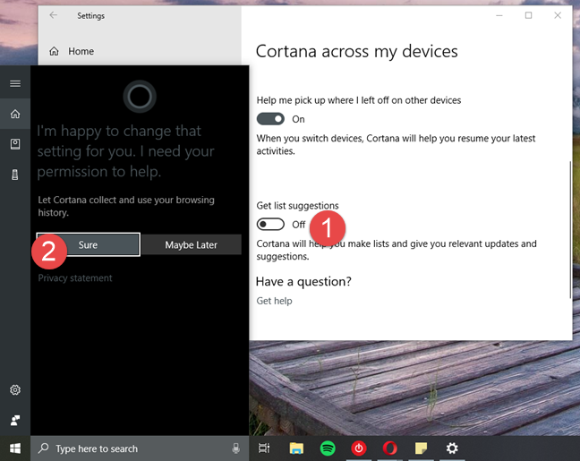 Windows 10, Cortana, configuración