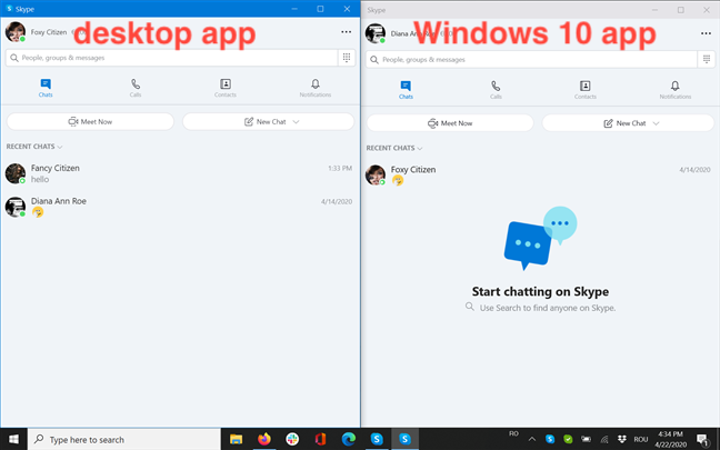 La barra de título de la aplicación de escritorio es azul