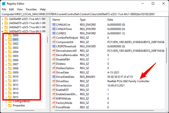 Localice el nodo de conexión de red en el Editor del Registro