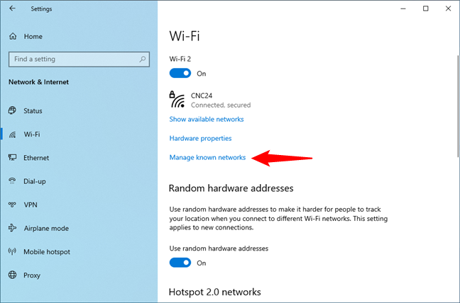 Accede a la sección Administrar redes conocidas