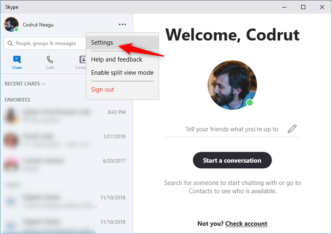 El elemento Configuración en el menú Más