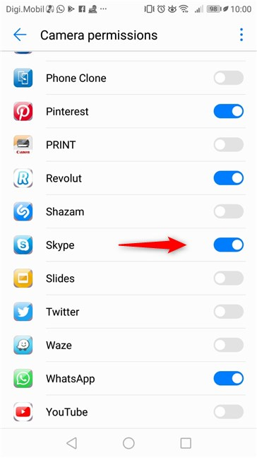 Permitir que Skype use la cámara de Android