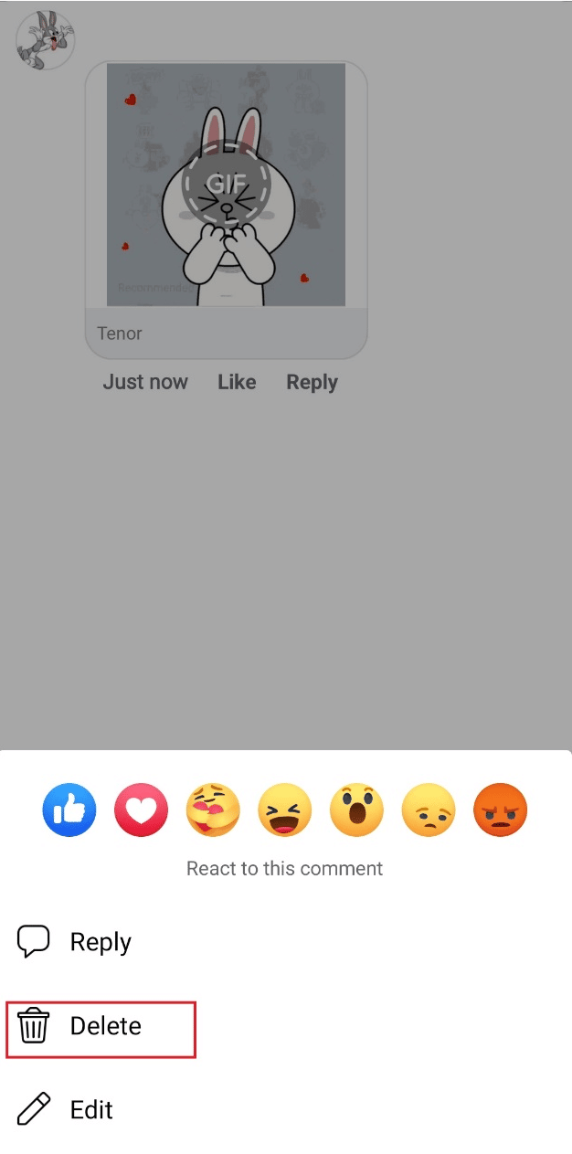 Mantenga presionado el GIF deseado y toque Eliminar - Eliminar |  anular envío de GIF en Messenger
