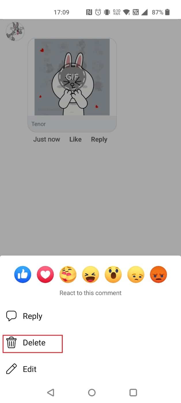 Mantenga presionado el GIF y seleccione Eliminar
