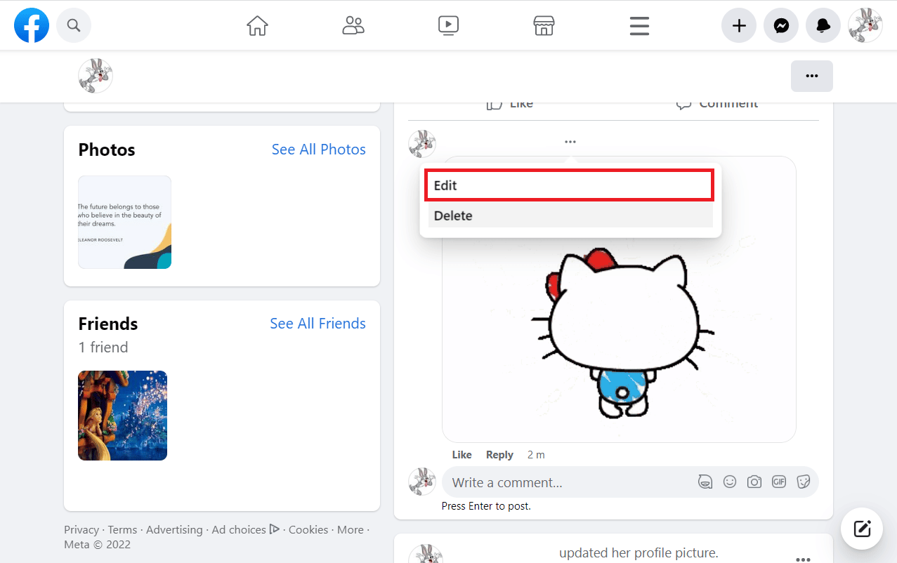 Elija Editar |  anular envío de GIF en Messenger