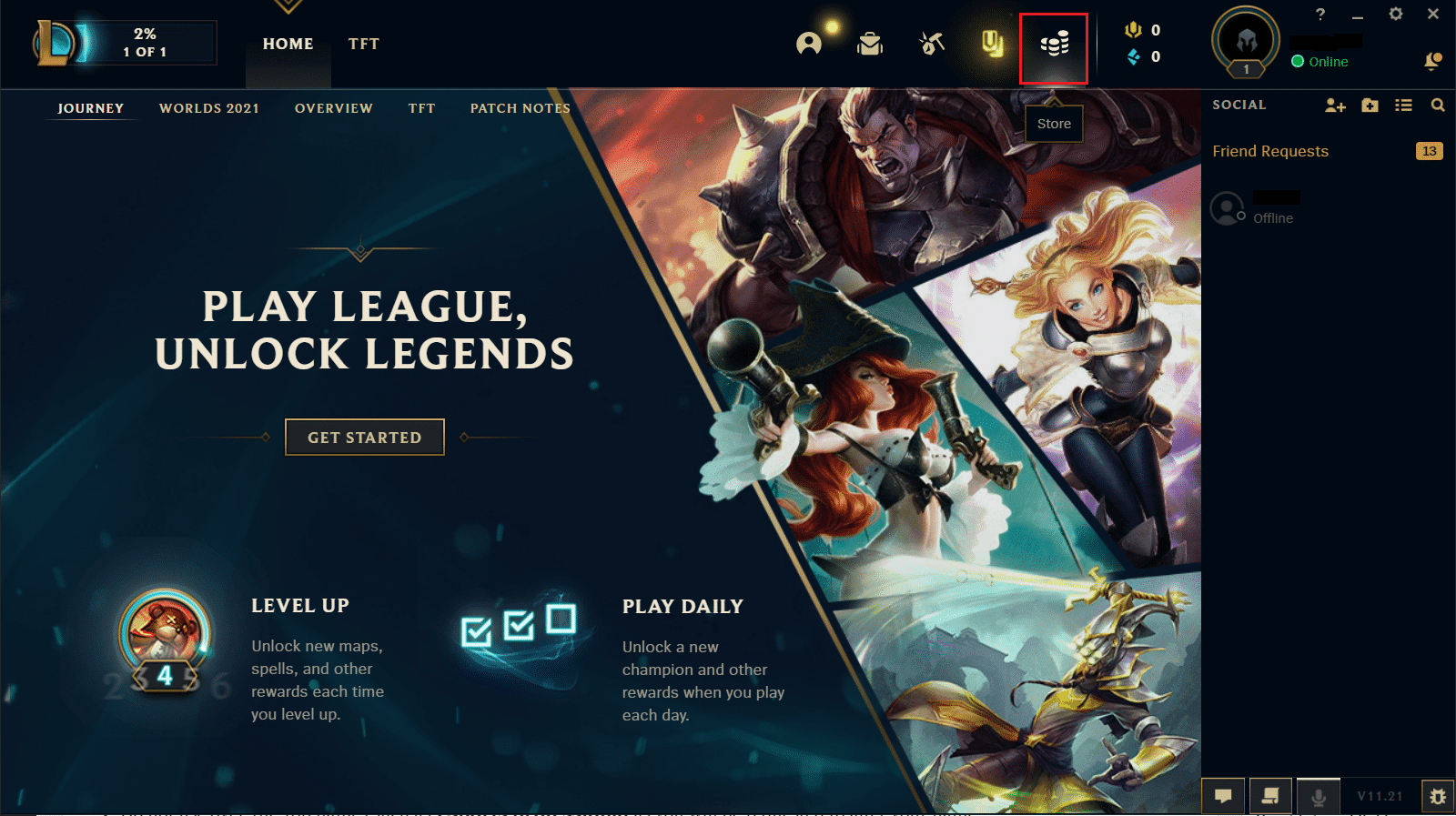 Haz clic en el icono de la tienda de League of Legends.