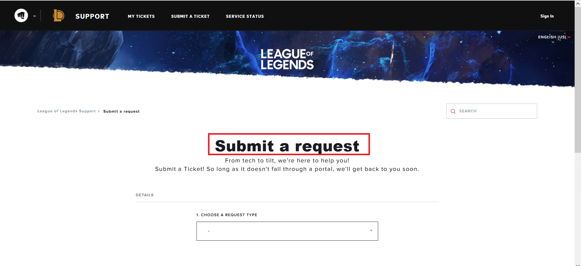 League of Legends Enviar solicitud