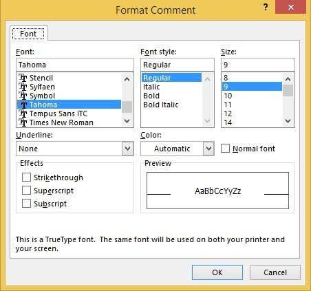 opciones de comentario de formato