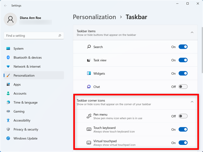 Mostrar u ocultar los iconos de las esquinas de la barra de tareas