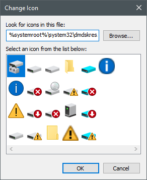 Iconos almacenados en el archivo dmdskres.dll