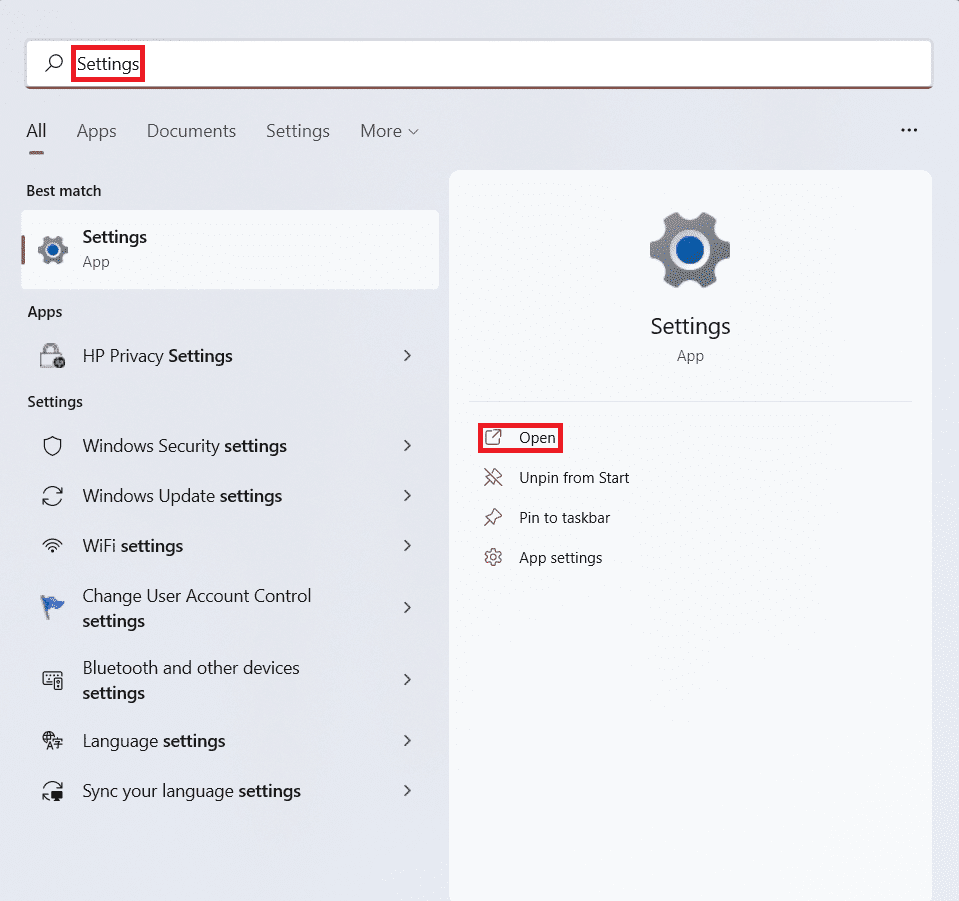 Resultados de la búsqueda del menú Inicio para la configuración.  ¿Cómo eliminar el widget meteorológico de la barra de tareas en Windows 11?