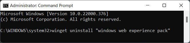 comando de línea de comando para desinstalar widgets
