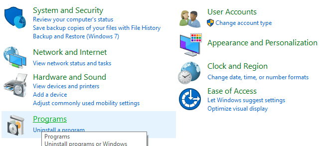 Haga clic en Programas