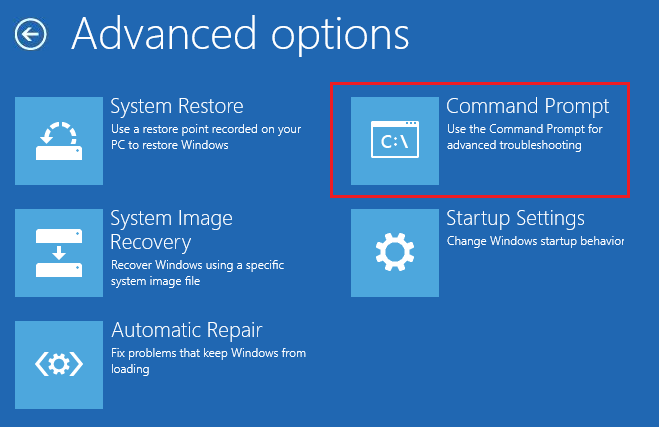 en la configuración avanzada, haga clic en la opción Símbolo del sistema. Cómo reparar la pantalla blanca de la muerte de la computadora portátil en Windows