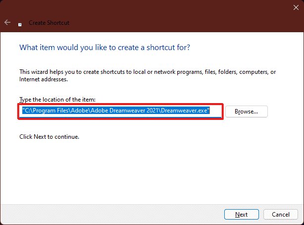 pega la ruta de la aplicación