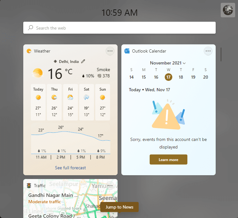 Menú de widgets Win 11