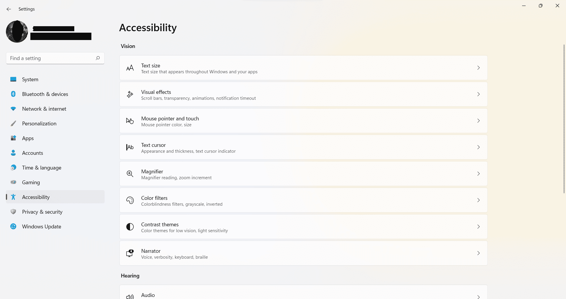 Pantalla de accesibilidad Win 11