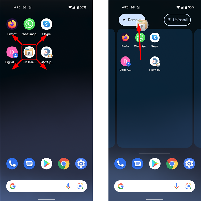 Eliminar un icono de la pantalla de inicio en Android 12