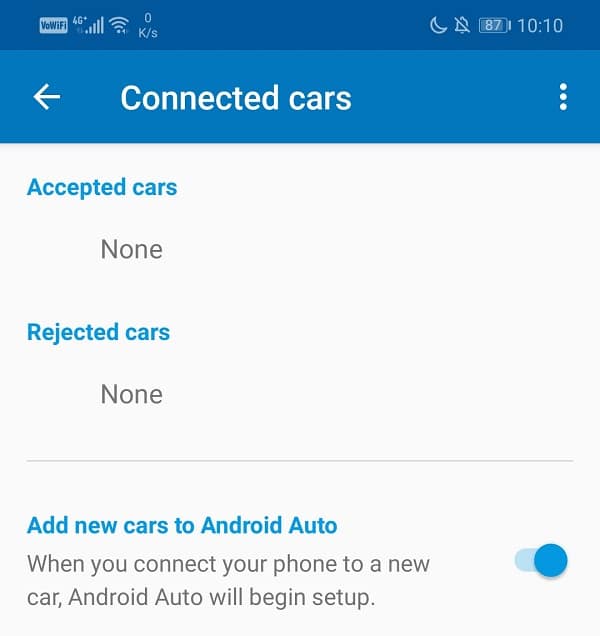 Capaz de ver el nombre de su automóvil en Automóviles aceptados |  Solucionar bloqueos automáticos de Android y problemas de conexión