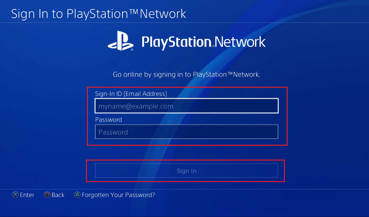 En tu PS4, ingresa tu correo electrónico y contraseña y haz clic en Iniciar sesión |  Verificación en dos pasos en PS4