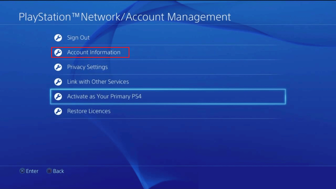 Seleccione Información de la cuenta |  Cómo cambiar el número de teléfono en PS4 |  Verificación en dos pasos en PS4