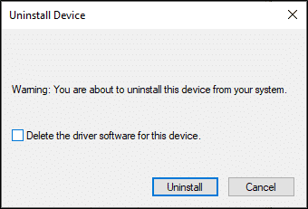 Marque la casilla Eliminar el software del controlador para este dispositivo y confirme la solicitud haciendo clic en Desinstalar.