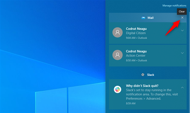 Borrar notificaciones de una aplicación en Windows 10