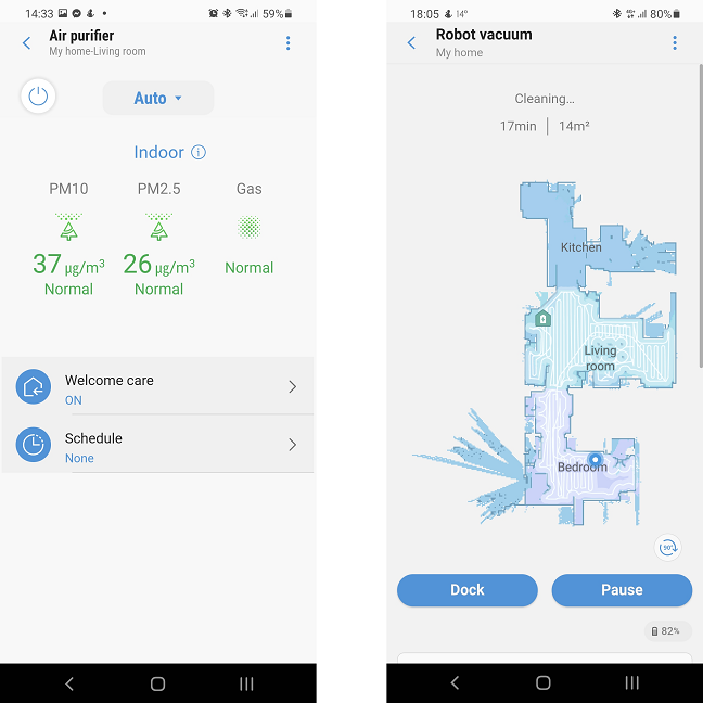 Cada dispositivo tiene una interfaz separada dentro de la aplicación SmartThings
