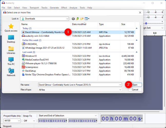 Abra el sonido que desea reproducir al revés