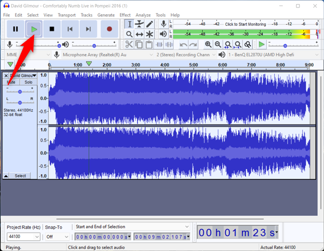 ¿Cómo reproduzco una canción desde atrás en Audacity?